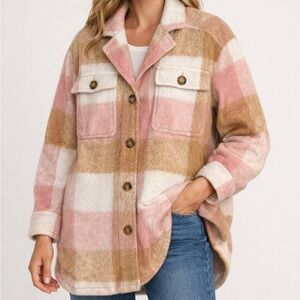 Old Navy Heavyweight Shacket Pink Tan Cream Fully Lined Oversized Small NWOT